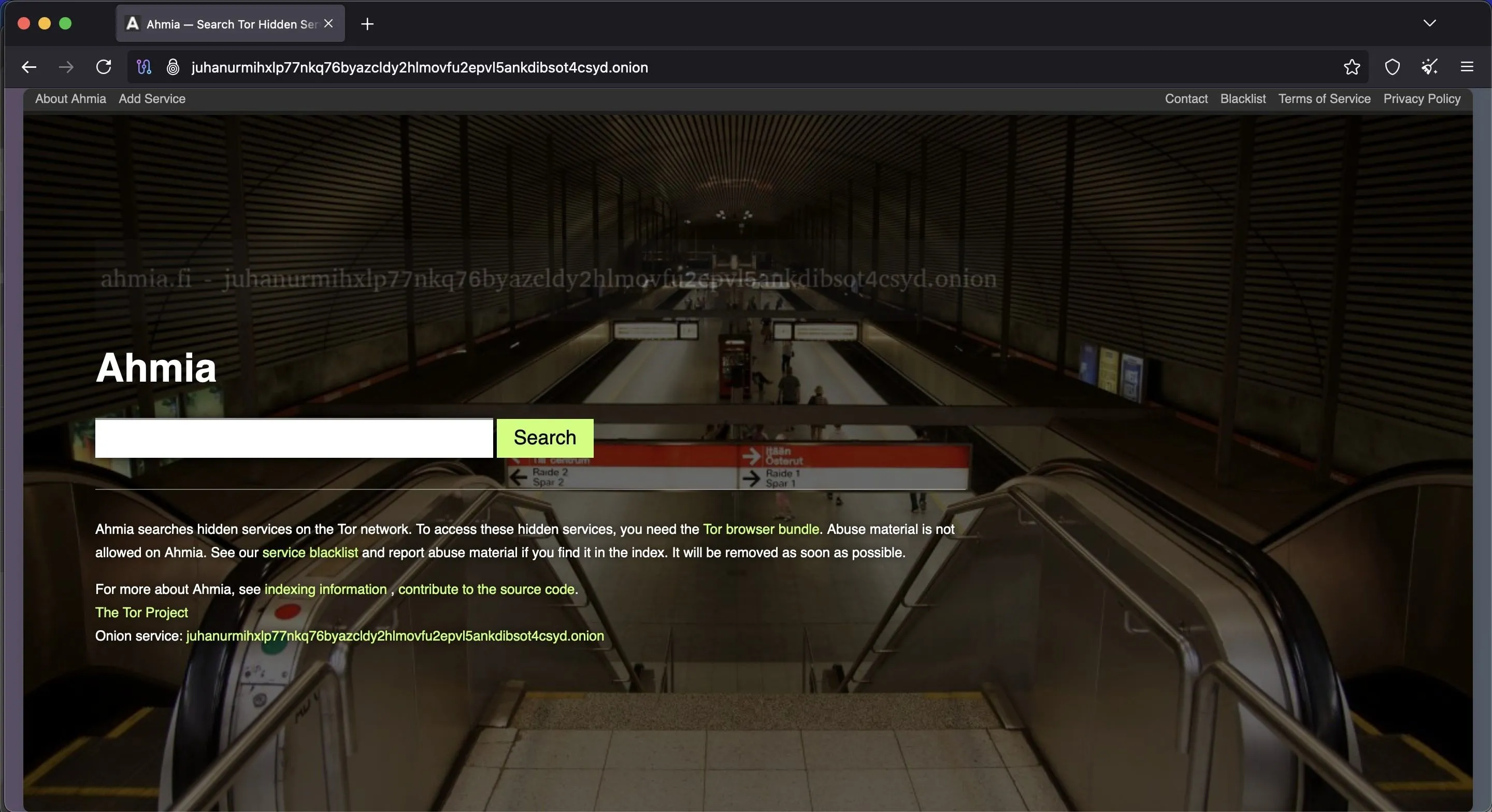Trang chủ công cụ tìm kiếm Ahmia trên Dark Web