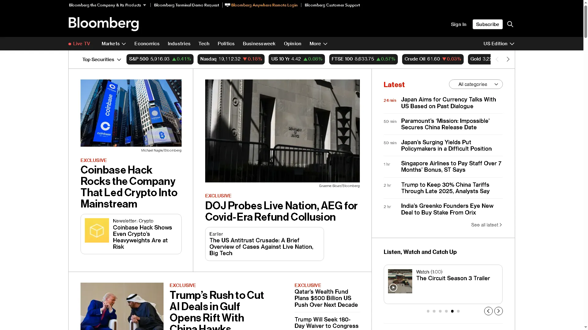 Trang chủ của Bloomberg, tập đoàn tài chính tiên phong có website