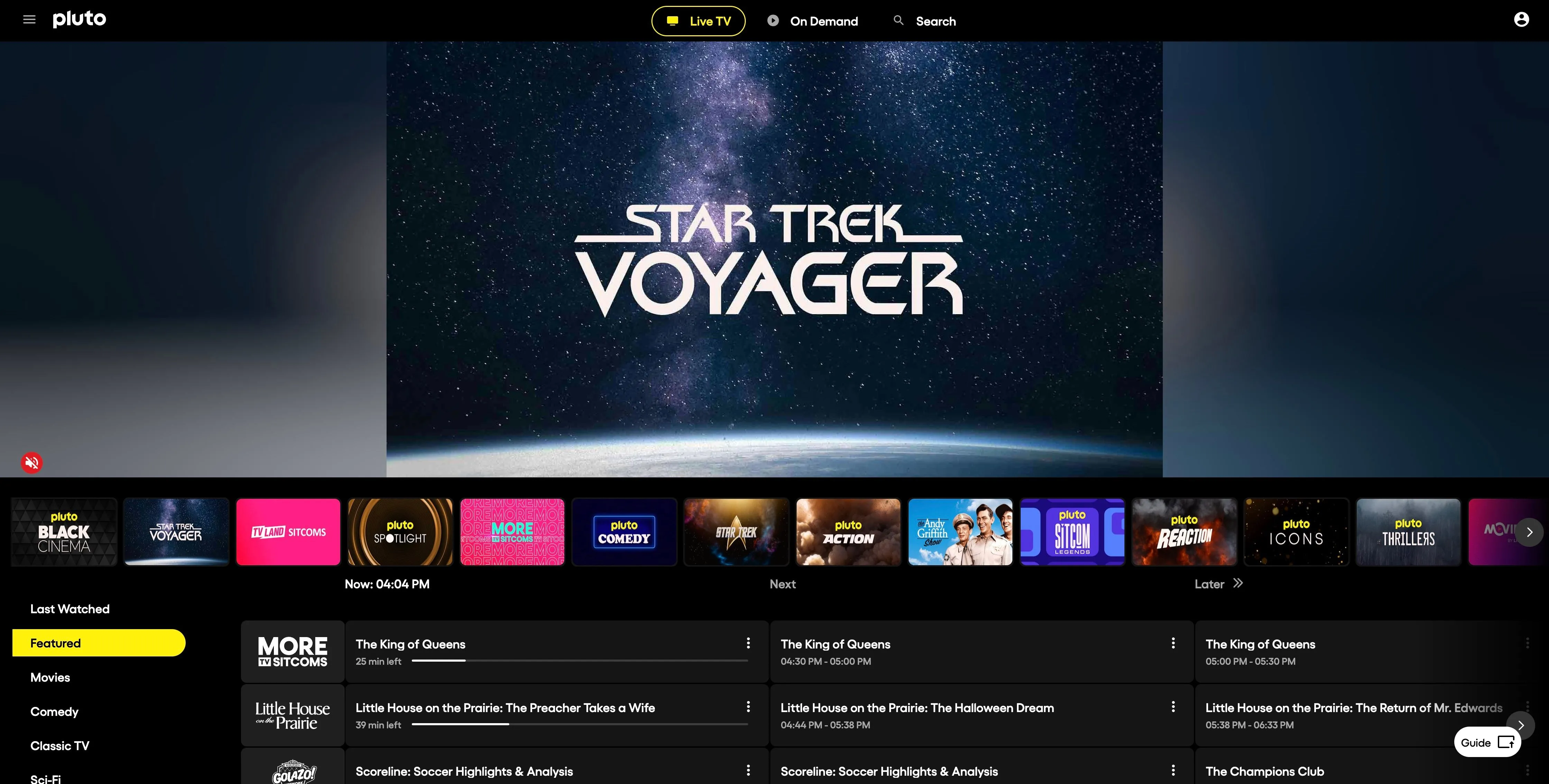 Trang chủ Pluto.tv với quảng cáo bộ phim &quot;Star Trek&quot; và các kênh truyền hình trực tiếp miễn phí