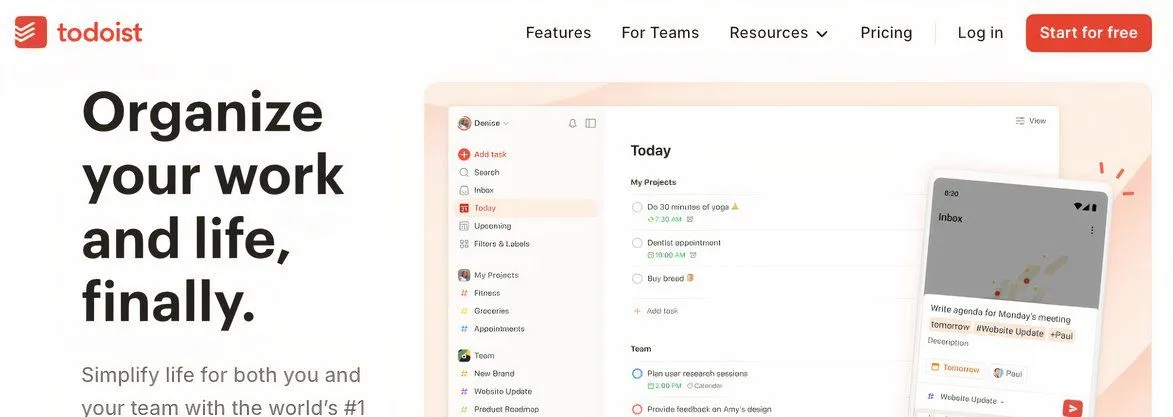 Trang chủ Todoist, một ví dụ về website của nhà phát triển ứng dụng chuyên nghiệp, cho thấy thông tin uy tín về nhà phát triển tiện ích