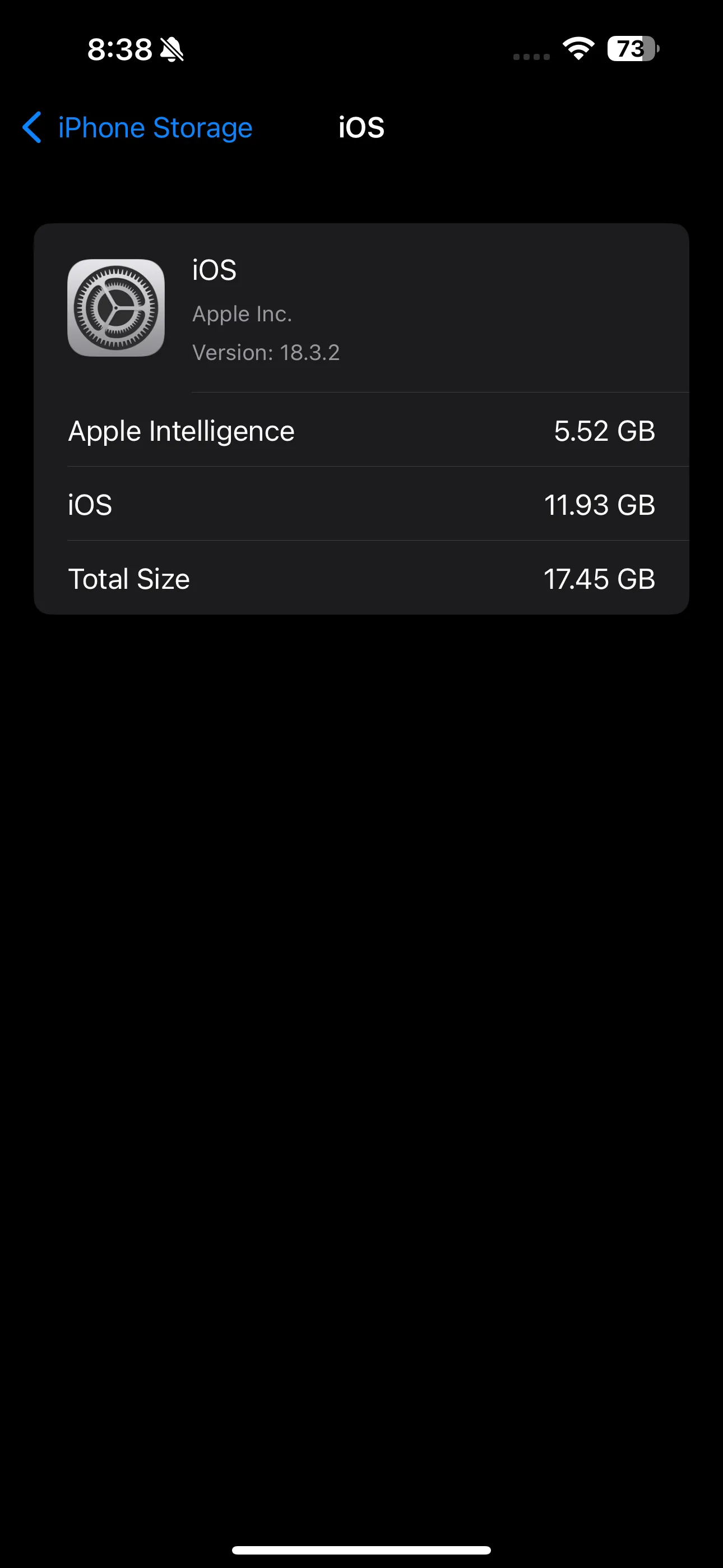 Trang Dung lượng iPhone trong Cài đặt, hiển thị mức sử dụng bộ nhớ