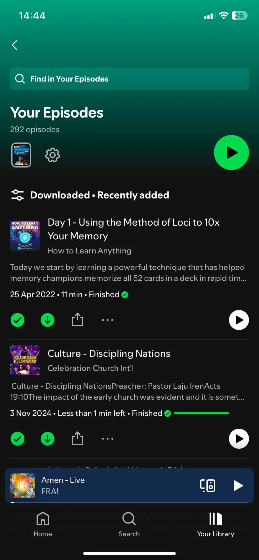Trang podcast đã tải về trong Spotify, cho phép quản lý nội dung ngoại tuyến