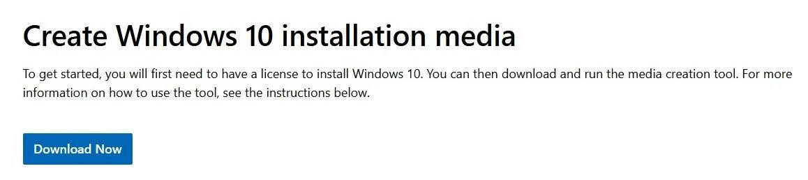 Trang tải xuống công cụ Media Creation Tool cho Windows 10 từ Microsoft