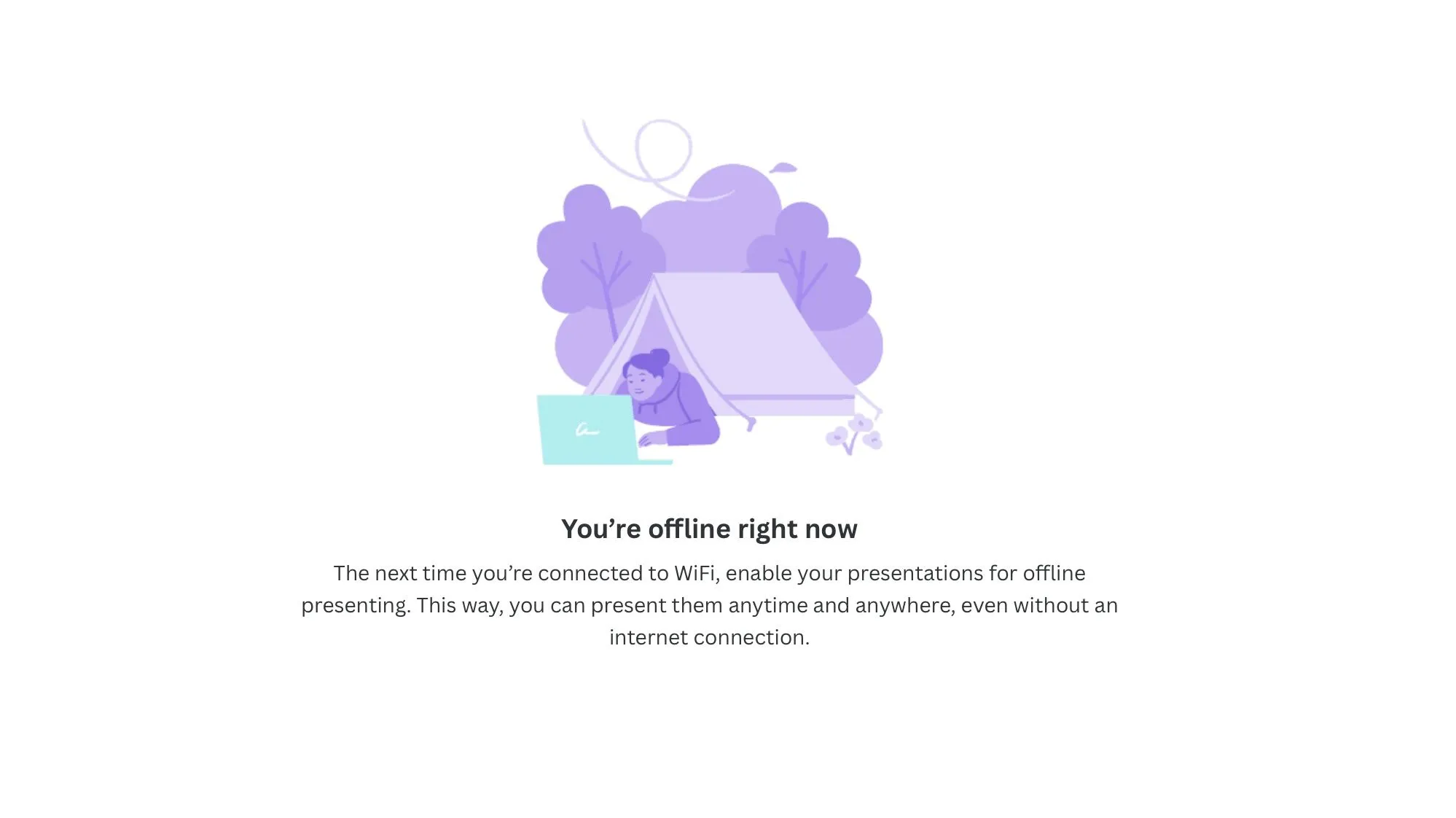 Trang thông báo ngoại tuyến của Canva khi không có kết nối internet