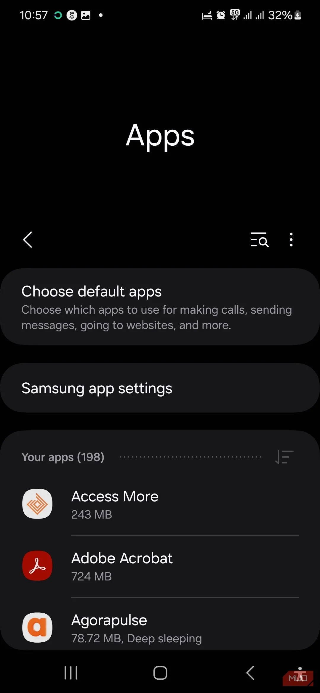 Trang Ứng dụng (Apps) trong Cài đặt trên điện thoại Samsung Galaxy