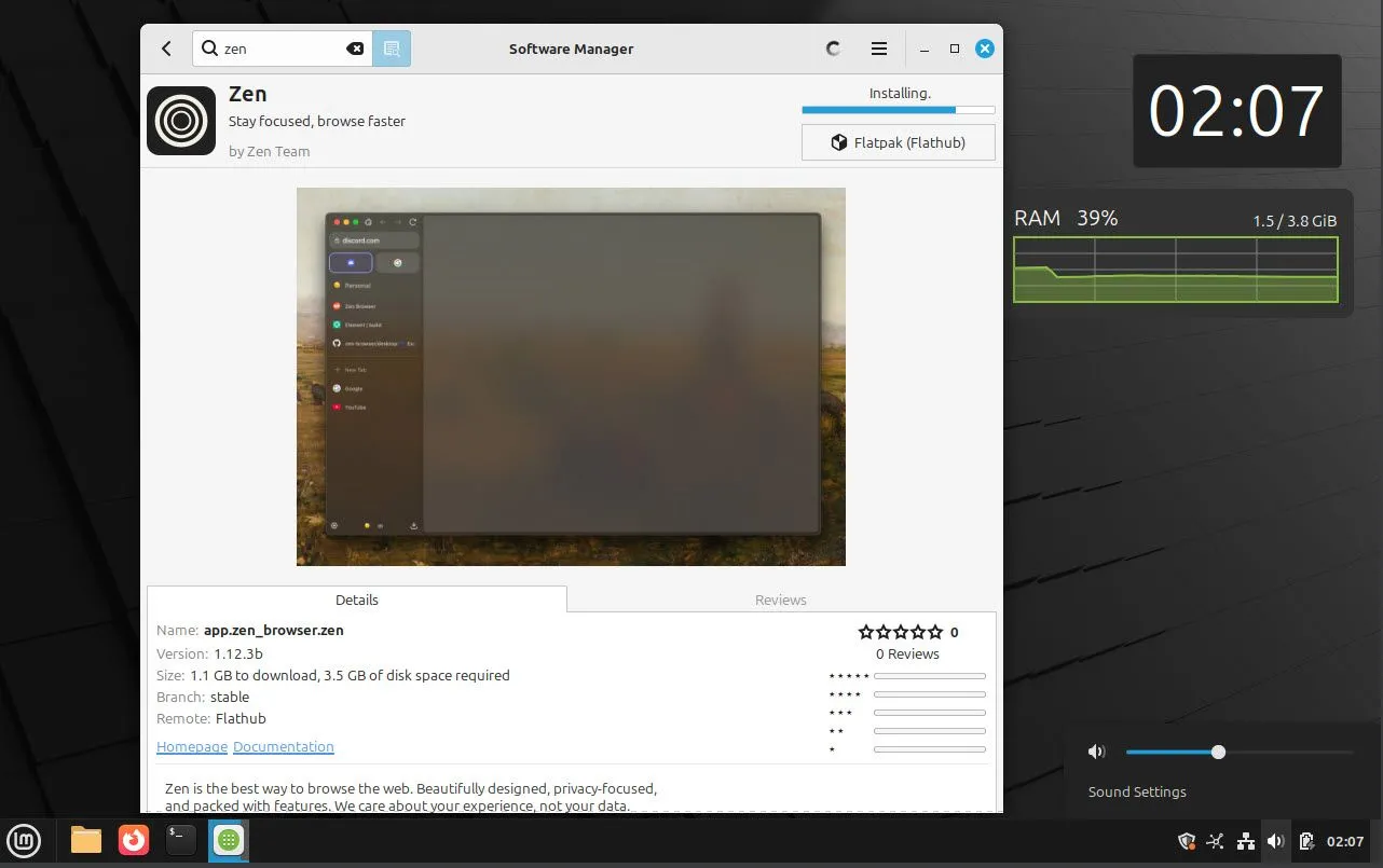Trình quản lý phần mềm đang chạy trên Linux Mint