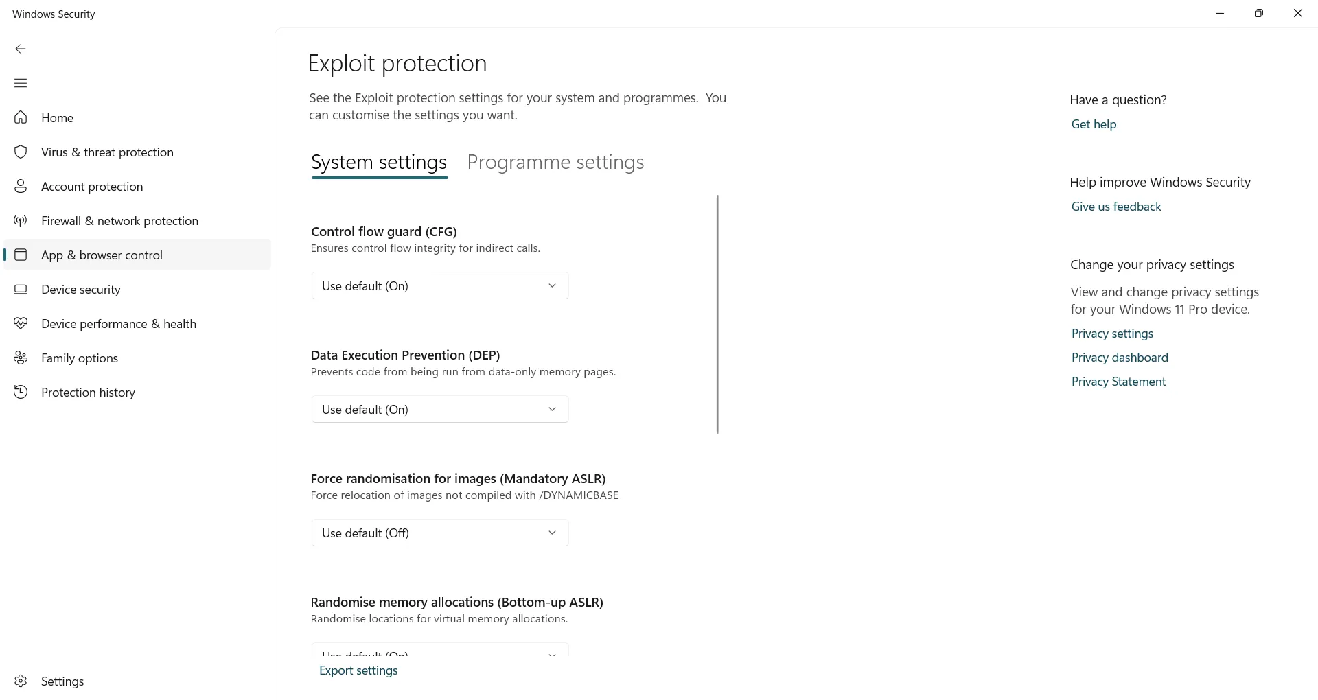 Tùy chỉnh các thiết lập bảo vệ khai thác lỗ hổng cho từng chương trình trong Windows Security.