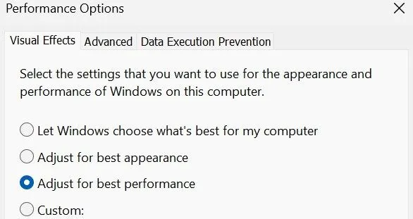 Tùy chỉnh cài đặt hiệu ứng hình ảnh để tối ưu hiệu suất Windows
