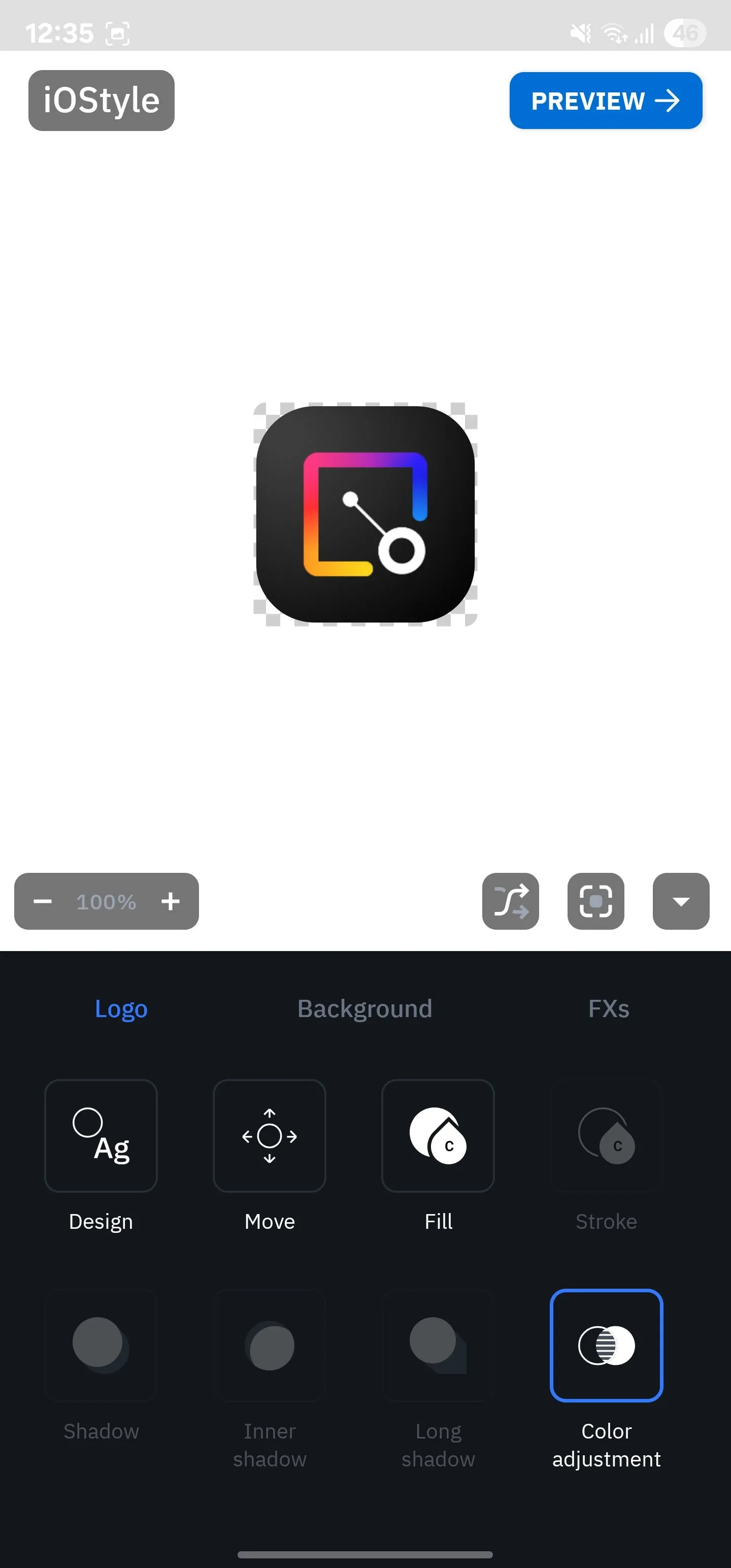 Tùy chỉnh gói biểu tượng trong Icon Pack Studio, hiển thị các công cụ chỉnh sửa