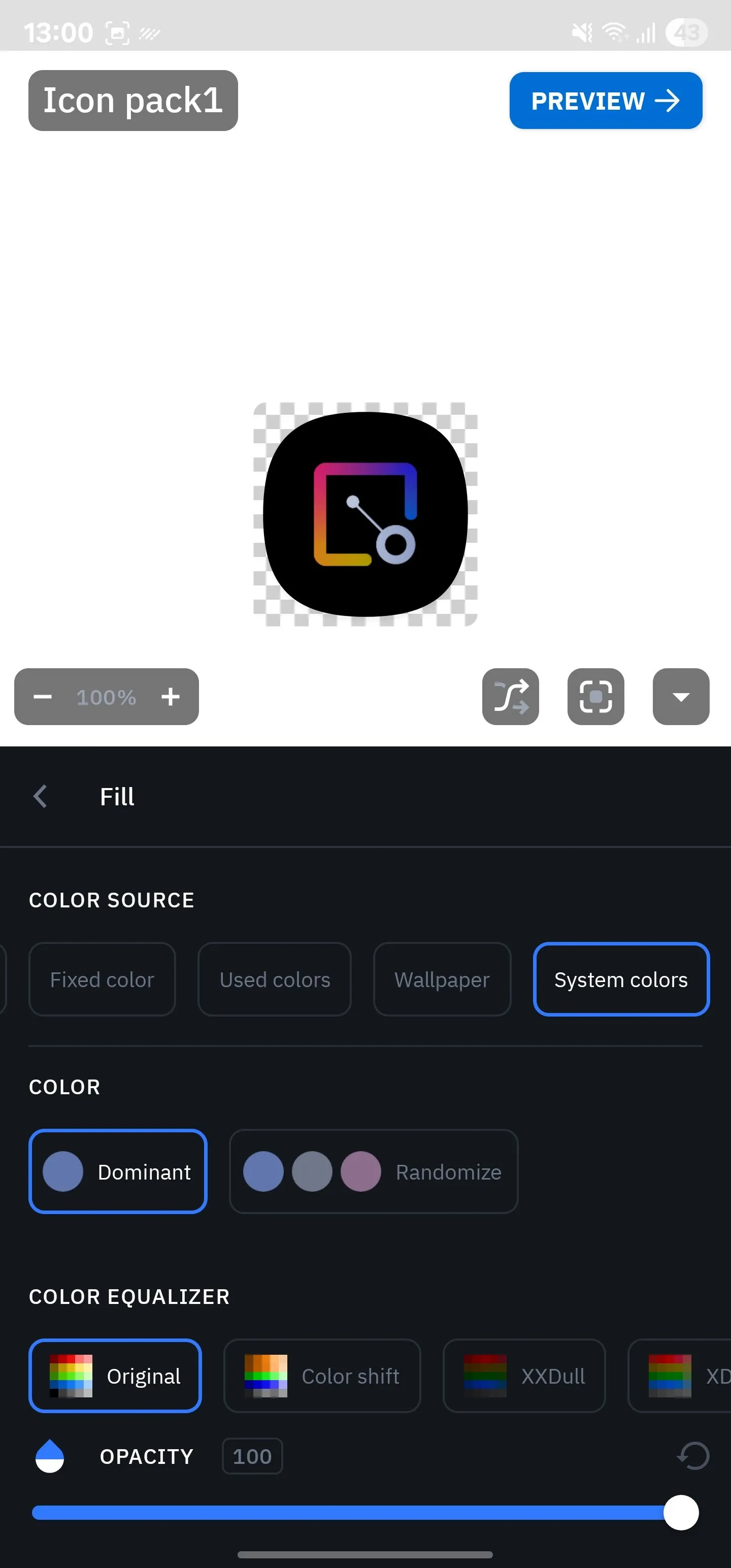 Tùy chỉnh màu biểu tượng trong Icon Pack Studio được truy cập thông qua Smart Launcher