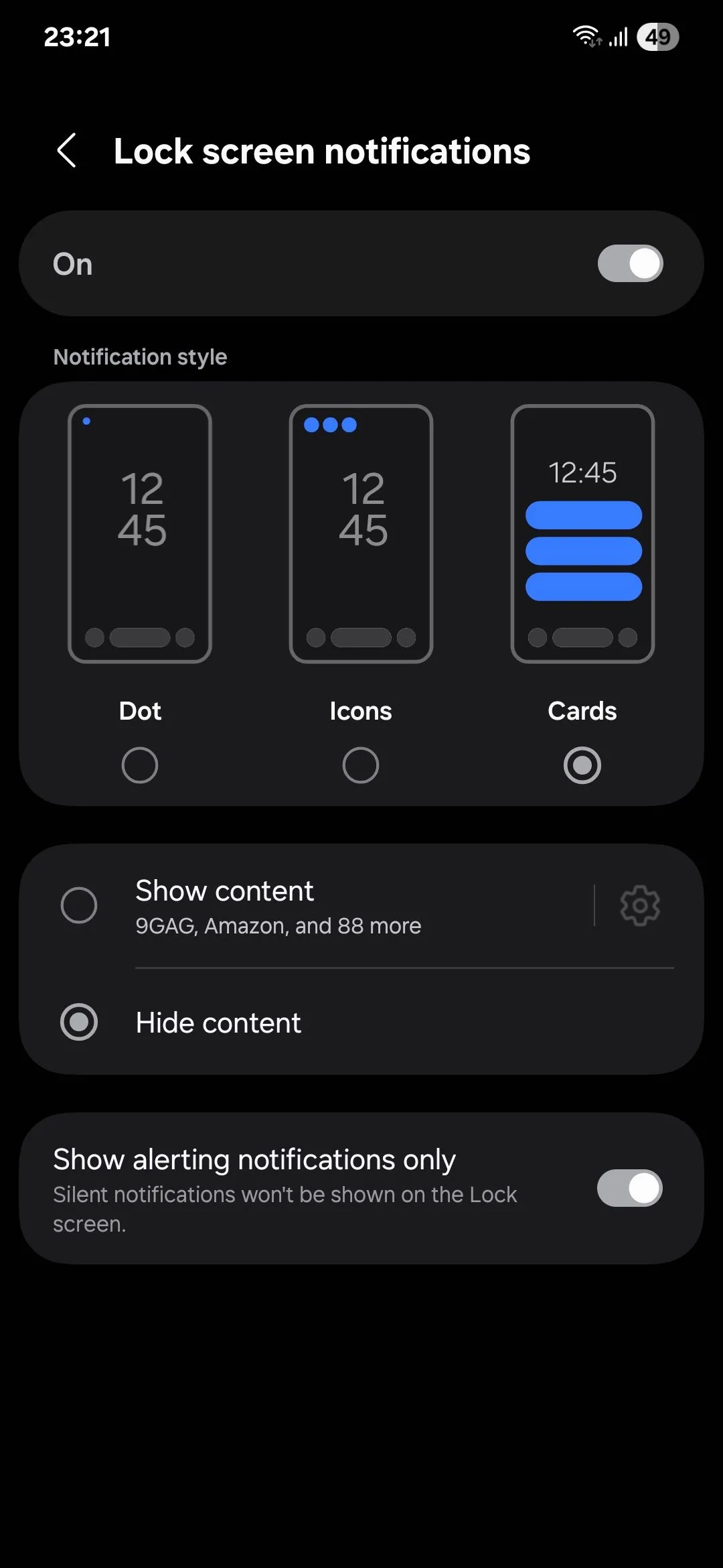 Tùy chọn ẩn nội dung thông báo trên màn hình khóa Android.