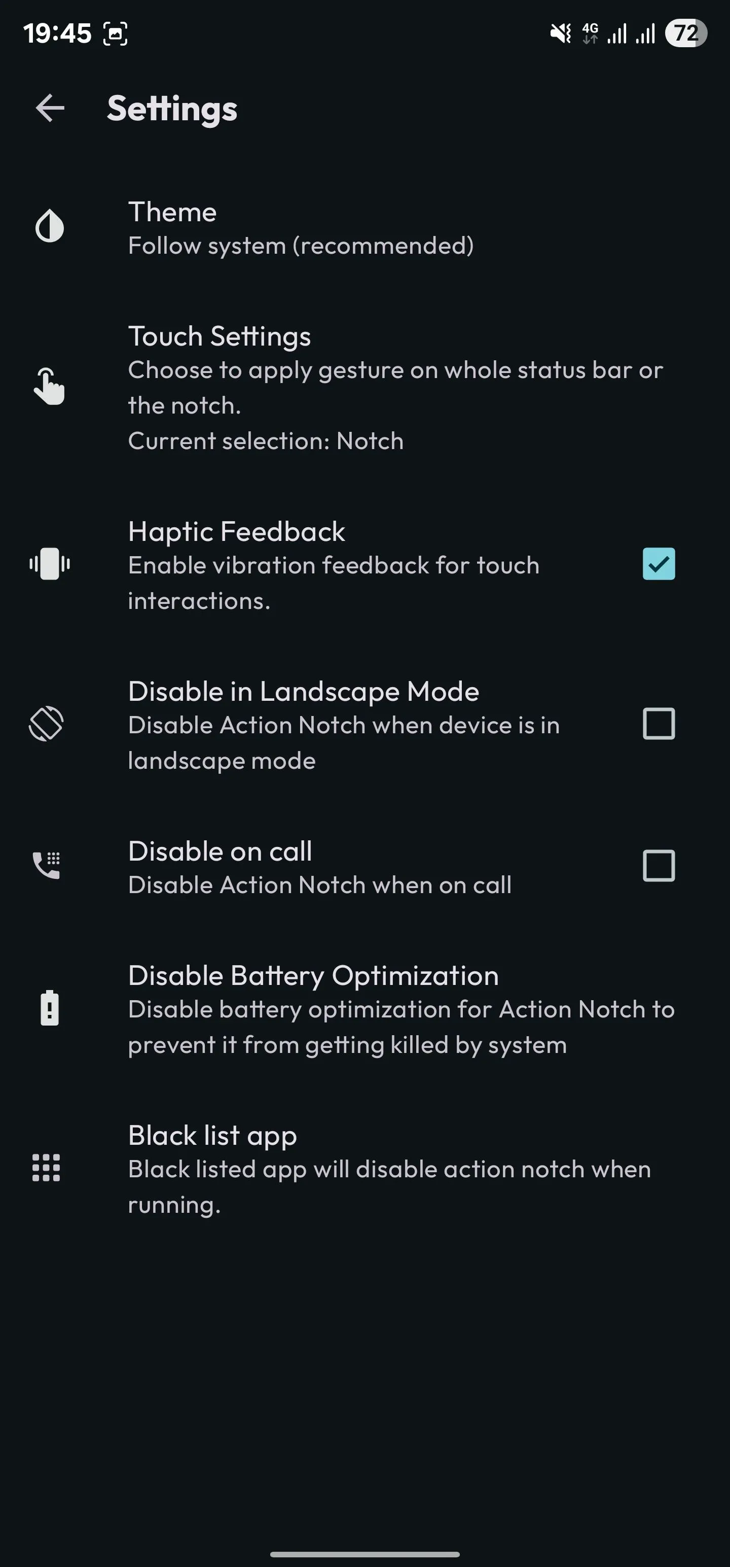 Tùy chọn Bật phản hồi xúc giác (Haptic Feedback) trong cài đặt Action Notch để tăng trải nghiệm sử dụng nút tai thỏ