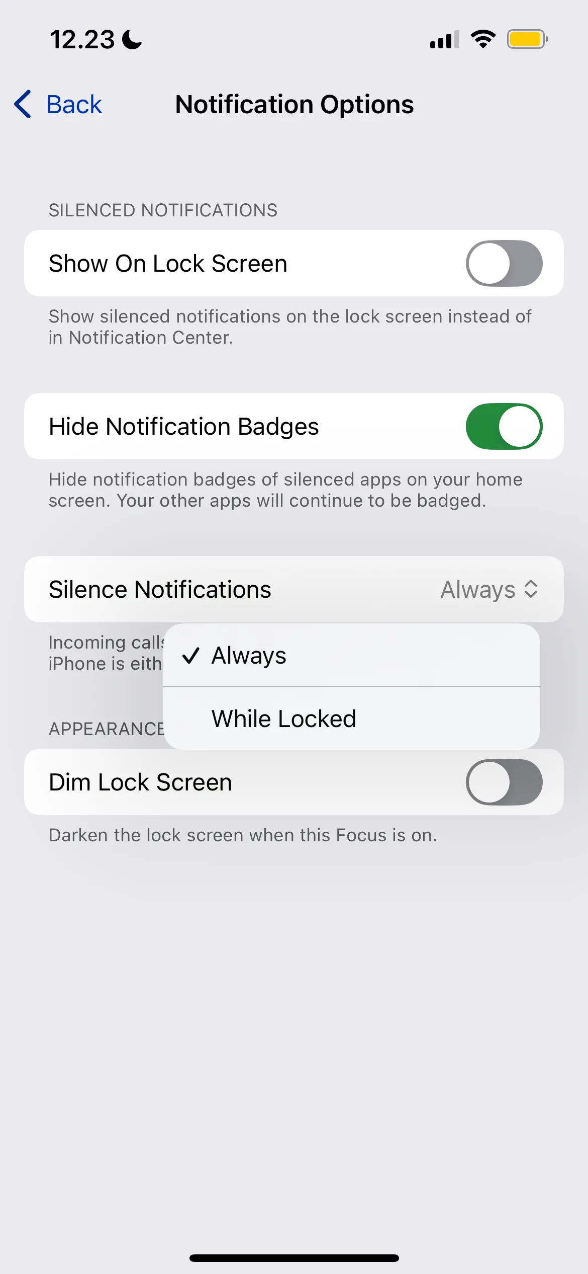 Tùy chọn cách tắt thông báo cho ứng dụng trong cài đặt Chế độ Tập trung (Focus Modes) trên iPhone