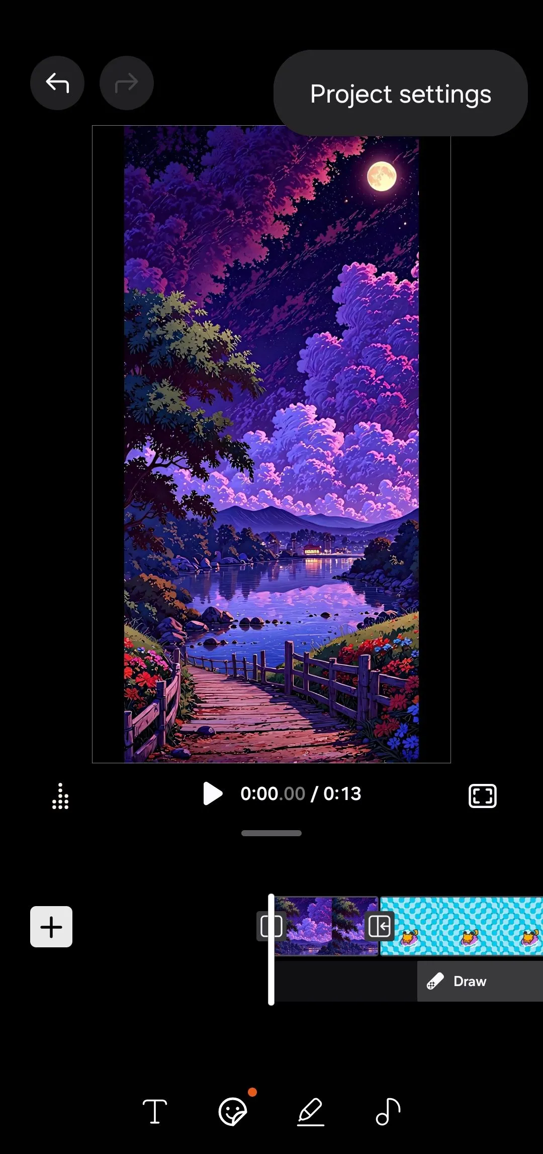 Tùy chọn cài đặt dự án (Project settings) trong Samsung Studio, cho phép chọn tỷ lệ khung hình video.
