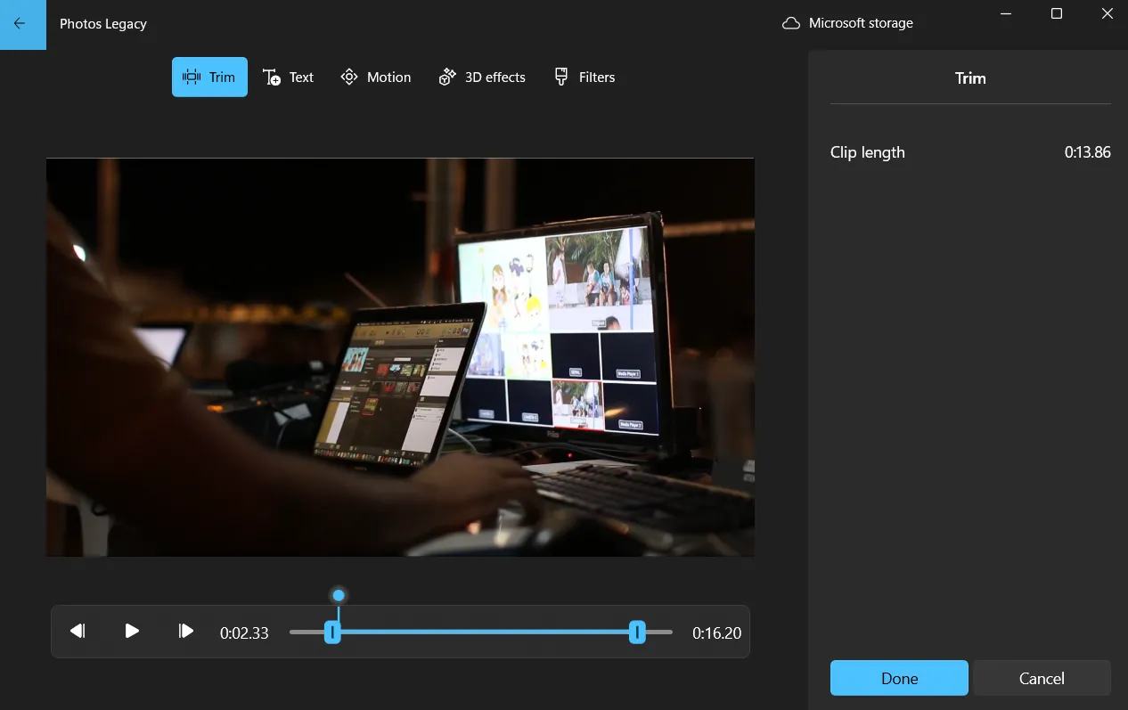Tùy chọn cắt video (Trim) trong Photos Legacy giúp rút gọn cảnh