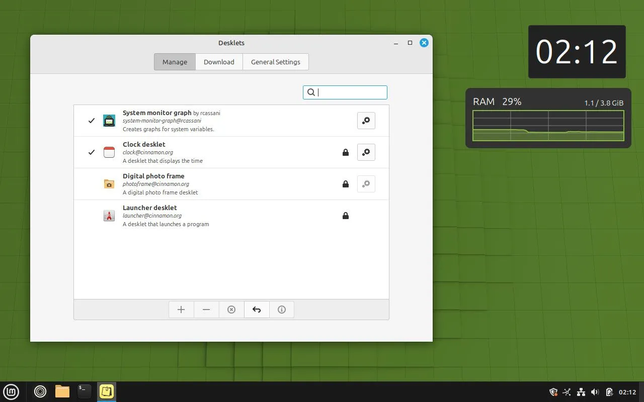 Tùy chọn Desklet mở trên Linux Mint