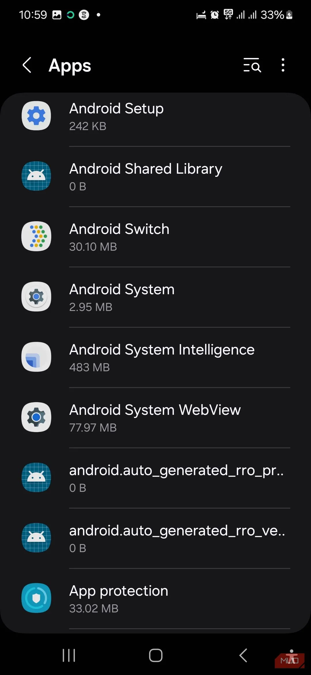 Tùy chọn Hệ thống Android (Android System) trong danh sách Ứng dụng trên điện thoại Samsung