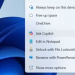 Tùy chọn "Hỏi Copilot" trong menu ngữ cảnh của File Explorer trên Windows.