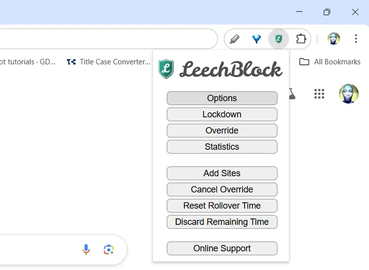 Tùy chọn LeechBlock NG trong Google Chrome