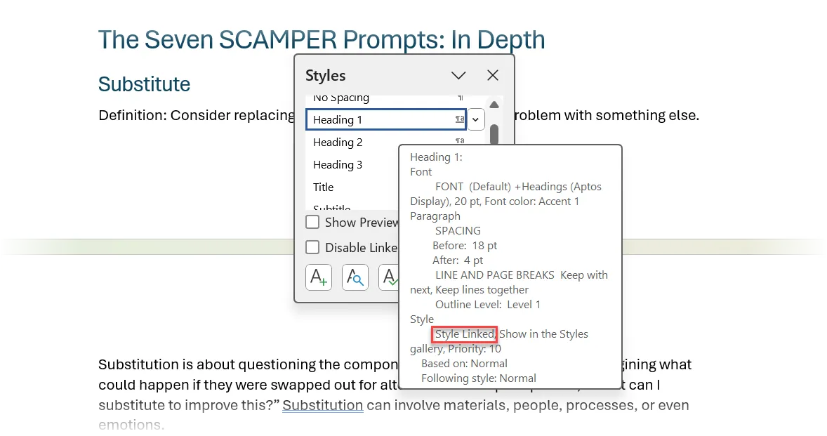 Tùy chọn Linked Style trong Microsoft Word Styles