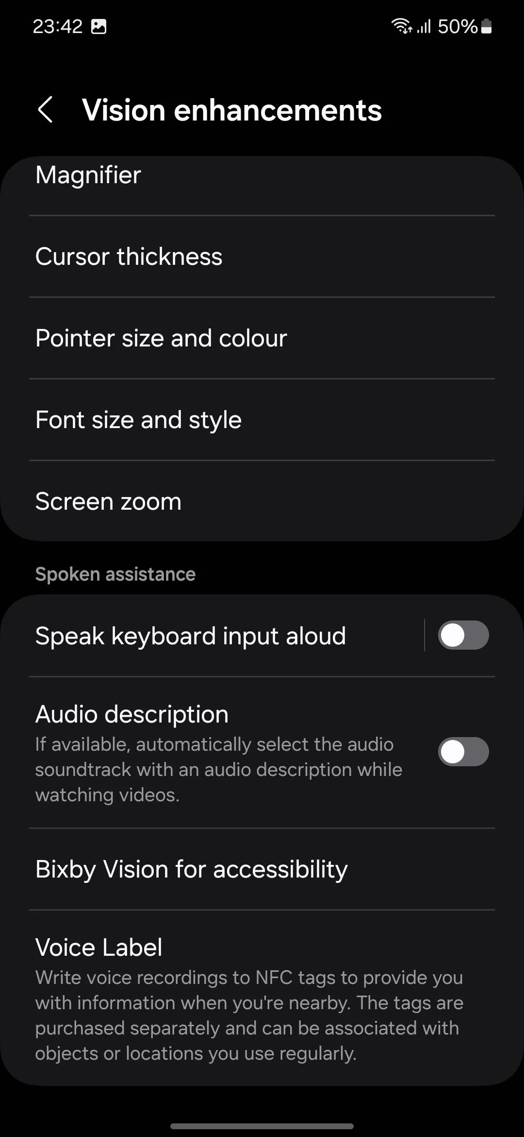 Tùy chọn menu trợ năng trên điện thoại Samsung