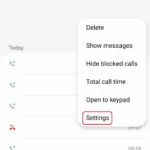 Tùy chọn mở cài đặt cuộc gọi trên ứng dụng Điện thoại Samsung