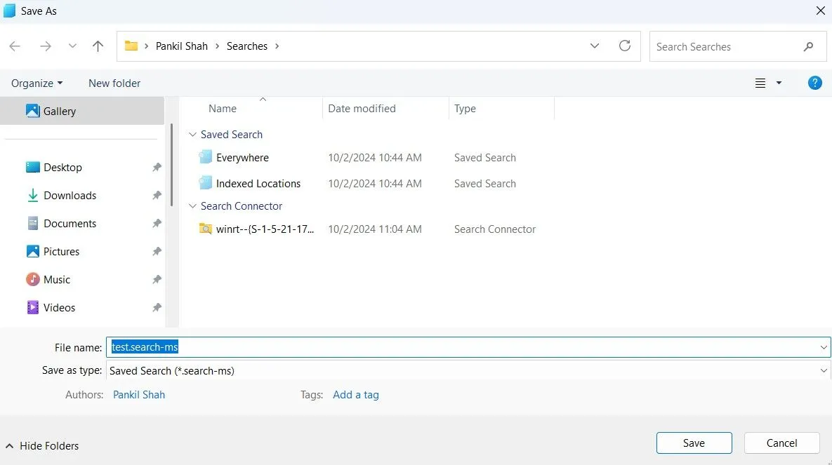 Tùy chọn Save search (Lưu tìm kiếm) trong File Explorer