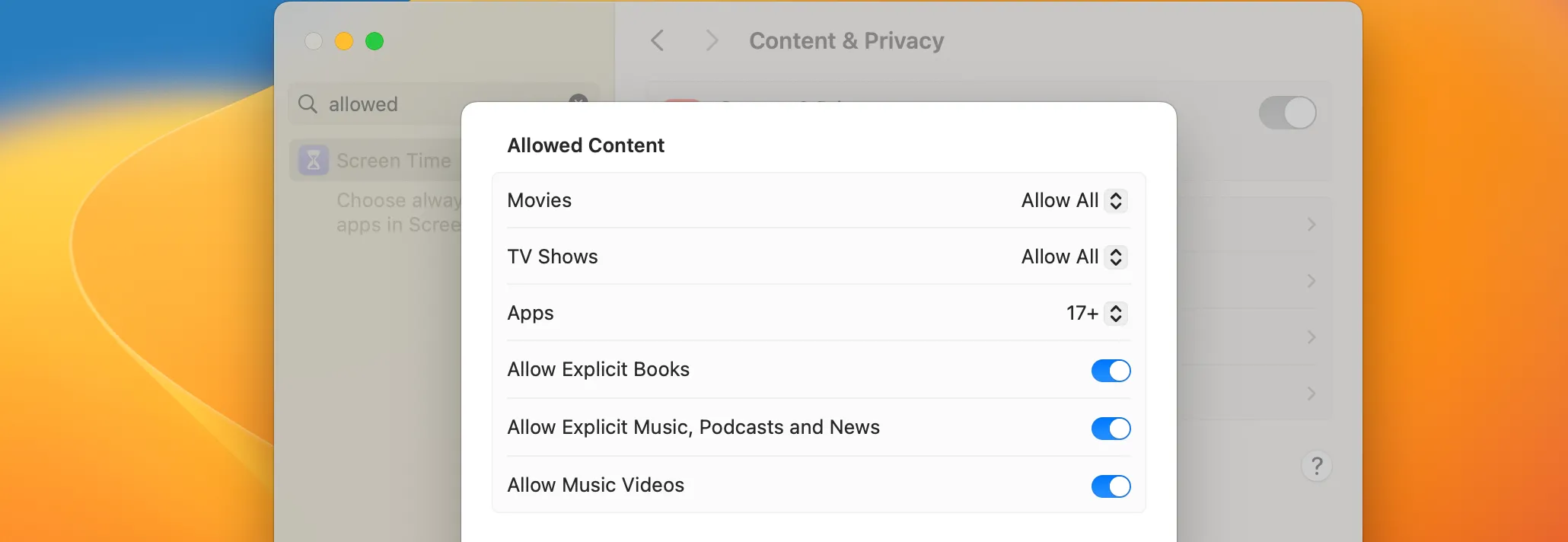 Tùy chọn tắt nhạc explicit trong cài đặt Apple Music trên macOS