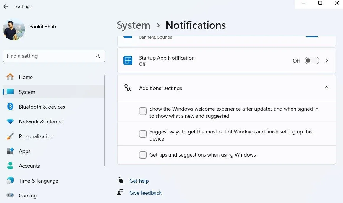 Tùy chọn tắt thông báo mẹo và đề xuất của Windows 11 trong phần cài đặt bổ sung.