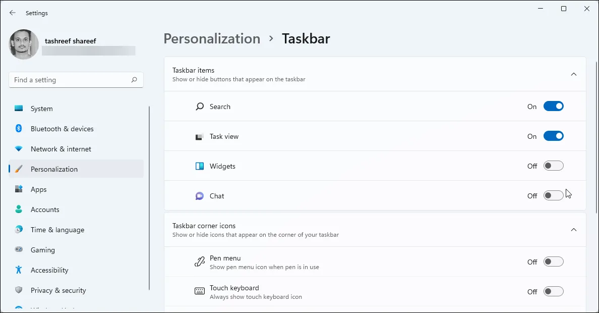 Tùy chọn tắt tiện ích Widgets trên thanh Taskbar của Windows 11