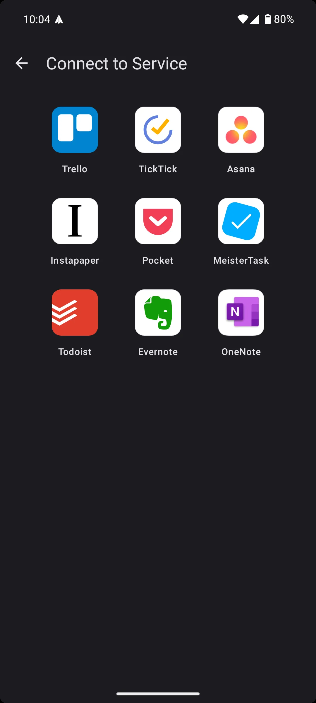 Tùy chọn tích hợp dịch vụ bên thứ ba trong Spark Mail Android
