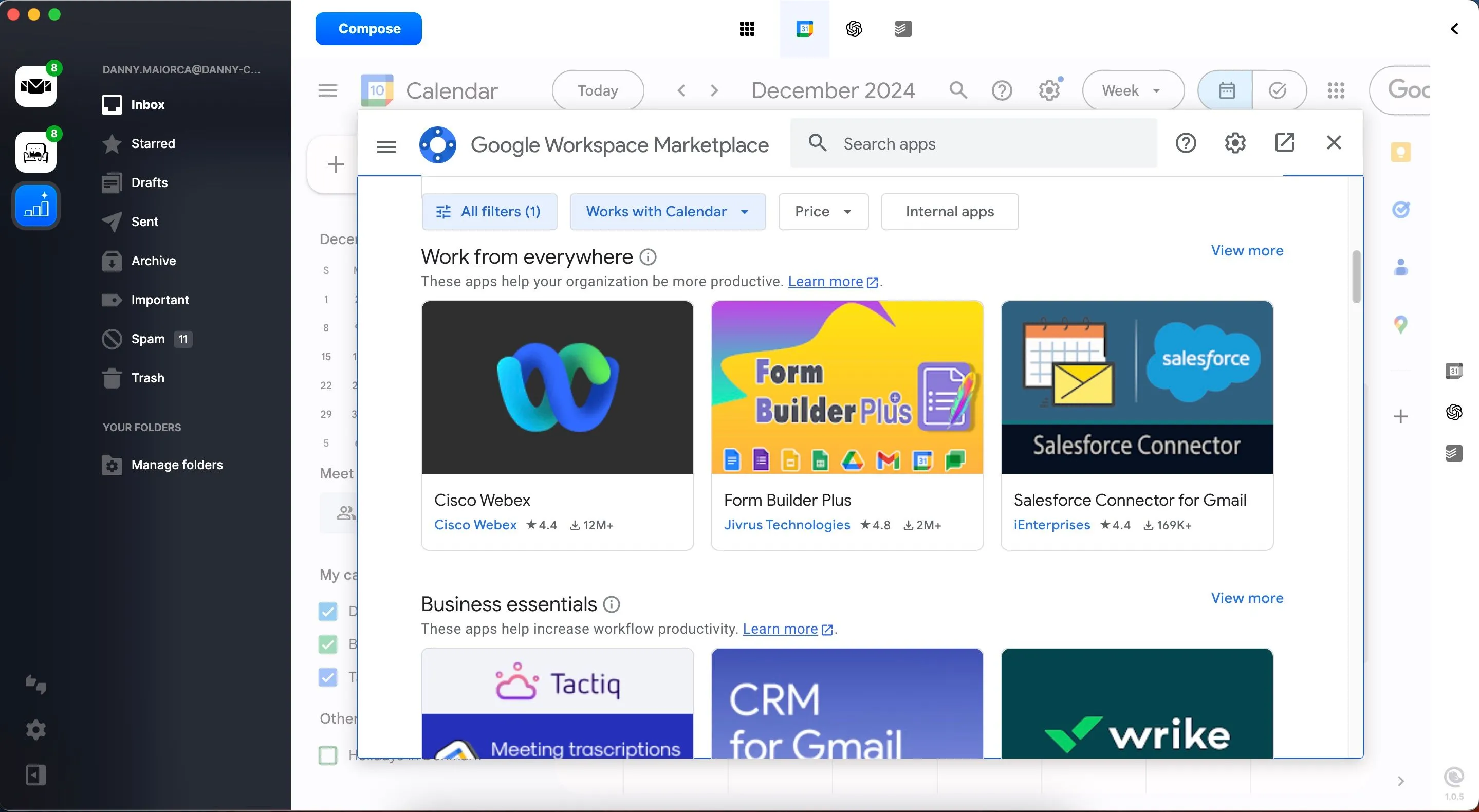 Tùy chọn tiện ích bổ sung cho Google Calendar tích hợp trên Mailbird