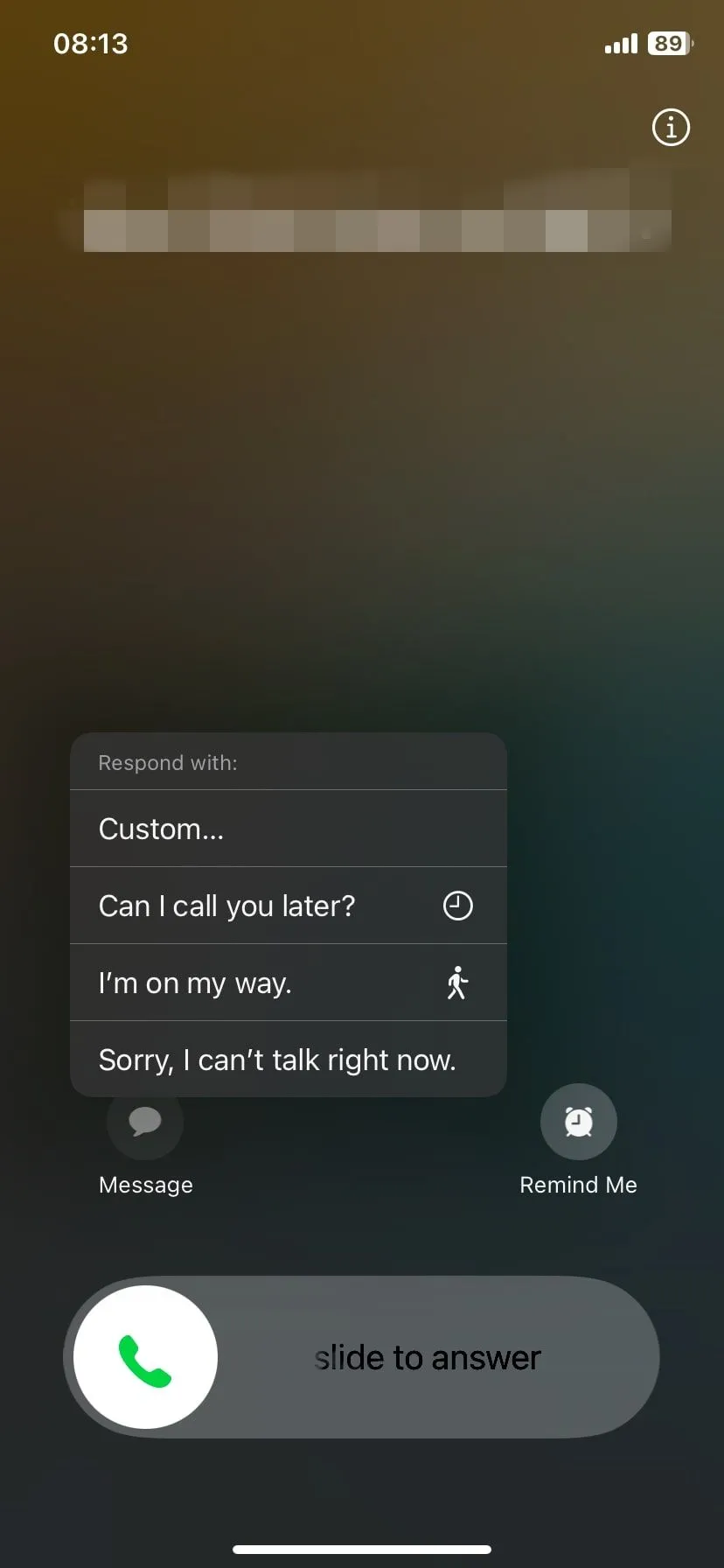 Tùy chọn tin nhắn trả lời nhanh trên giao diện cuộc gọi của iOS