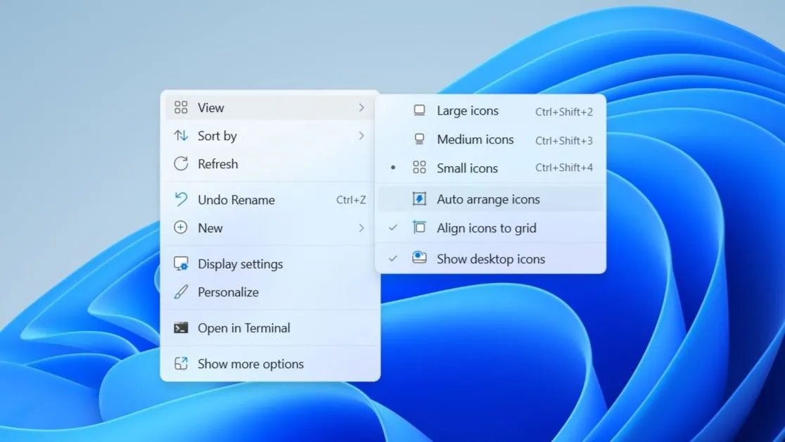 Tùy chọn tự động sắp xếp biểu tượng trong menu chuột phải trên desktop Windows