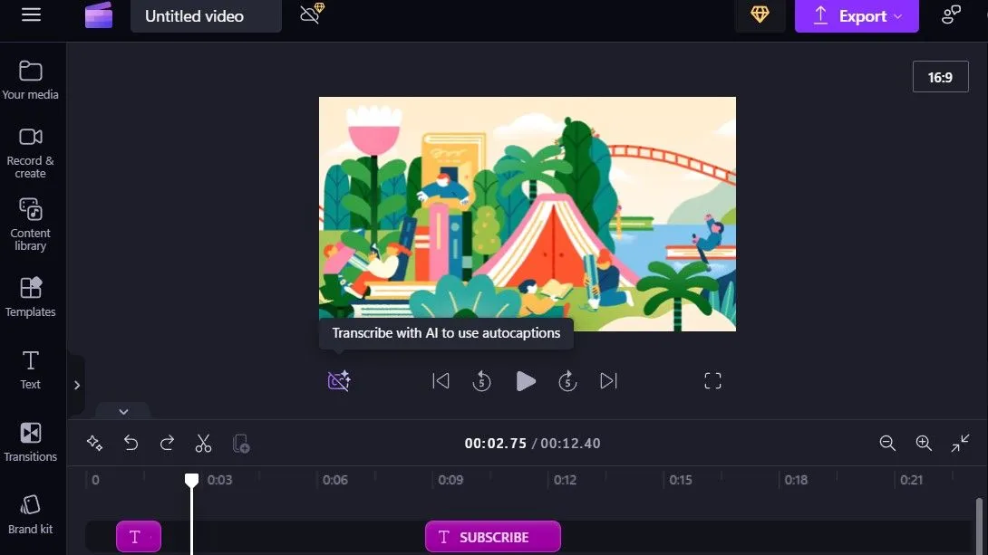 Tùy chọn tự động tạo phụ đề (Captions) trong Clipchamp, cải thiện khả năng tiếp cận video