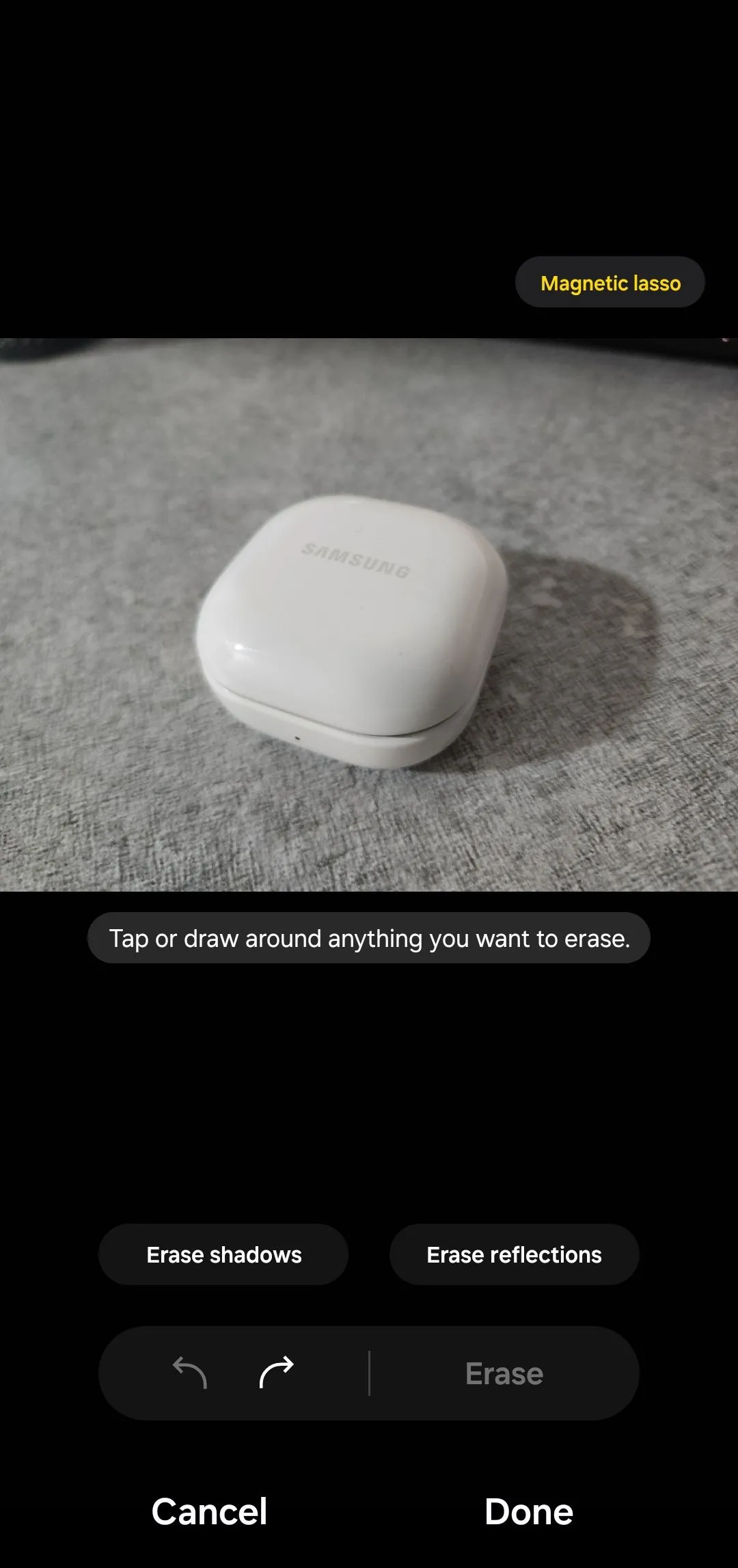 Tùy chọn Xóa vật thể, bóng và phản chiếu trong trình chỉnh sửa ảnh Samsung Gallery