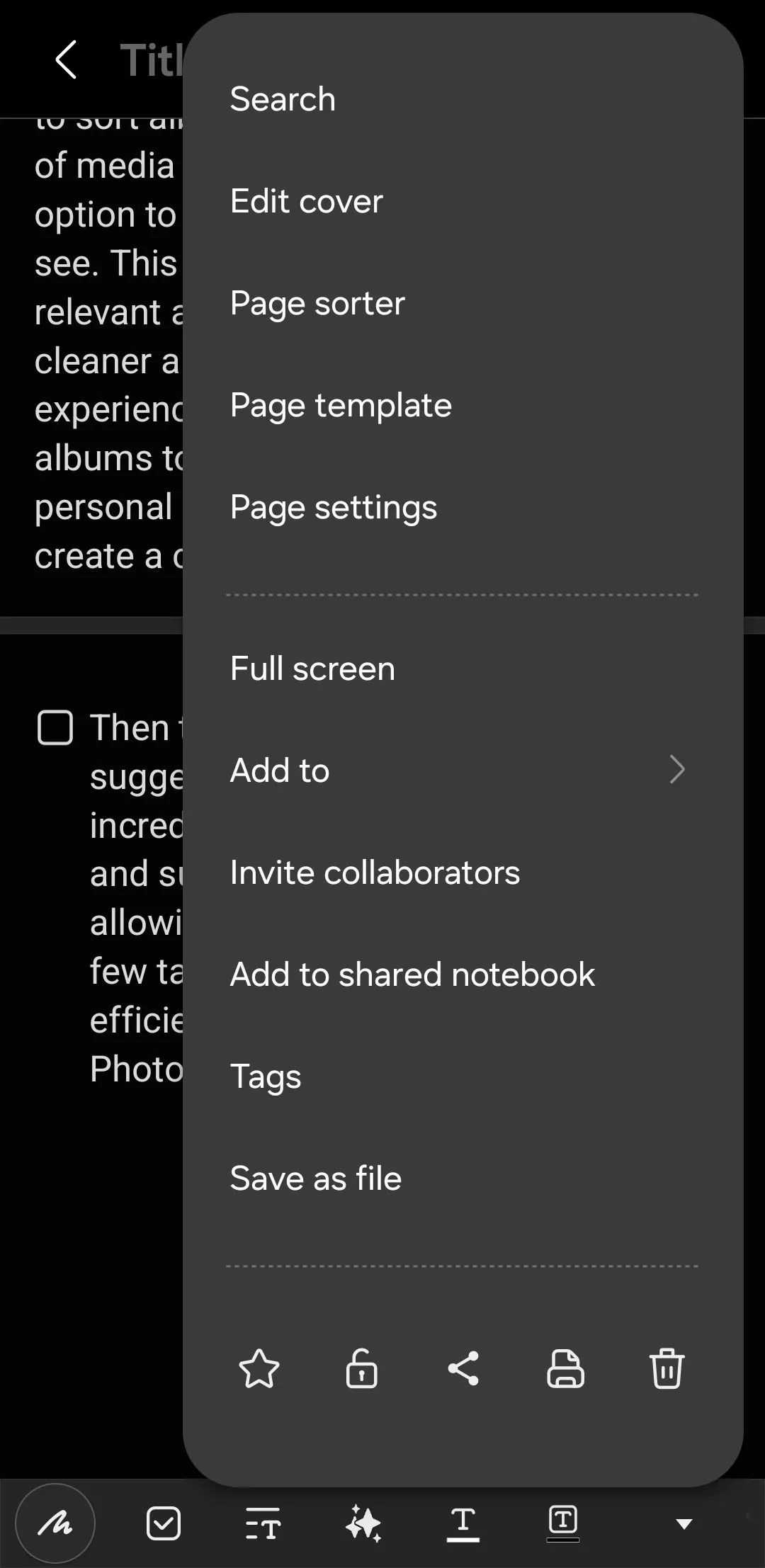 Tùy chọn xuất ghi chú ra nhiều định dạng file trong menu ứng dụng Samsung Notes