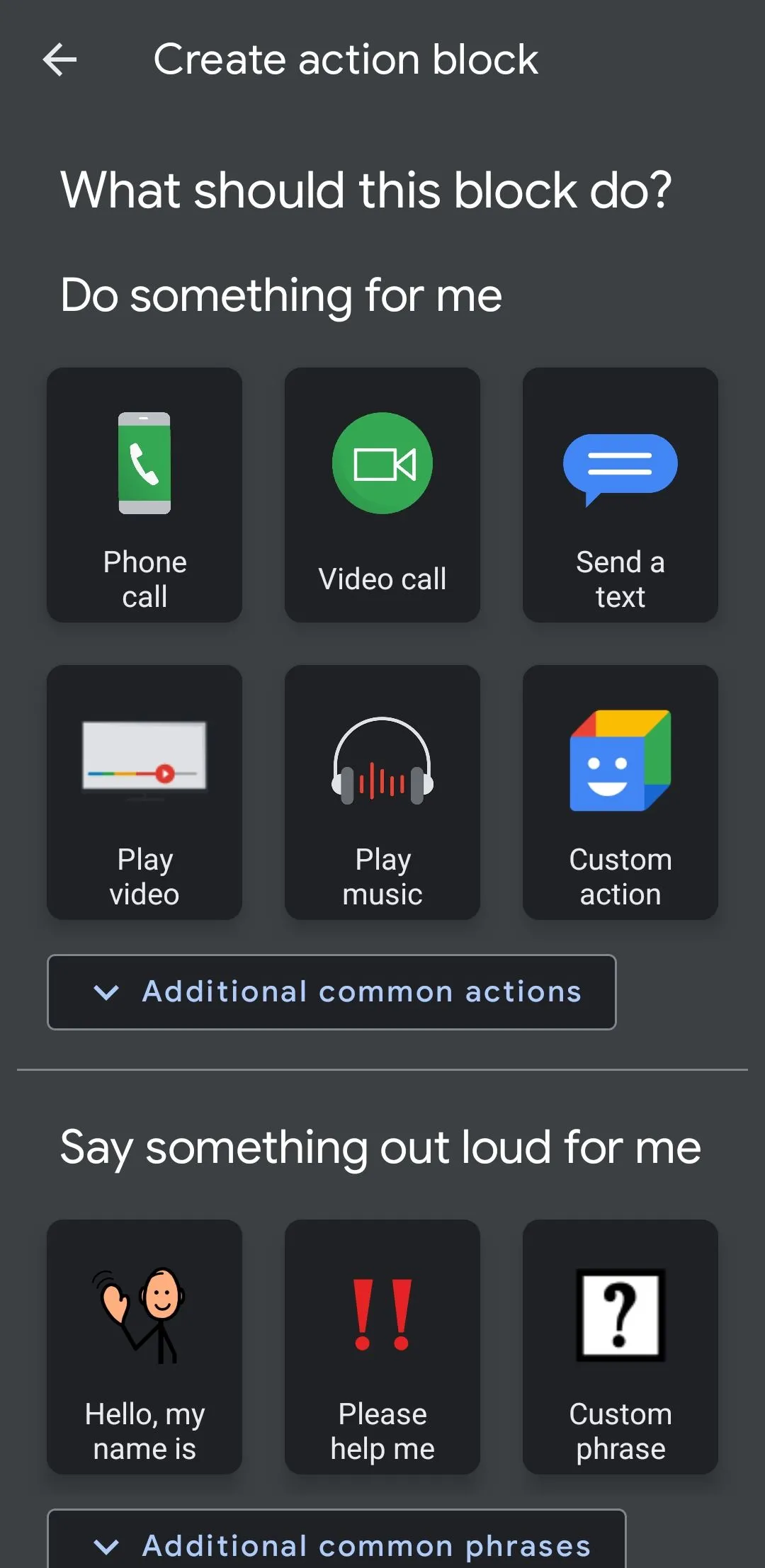 Ứng dụng Action Blocks trên Android với nút "Nghe nhạc" và "Gọi mẹ"