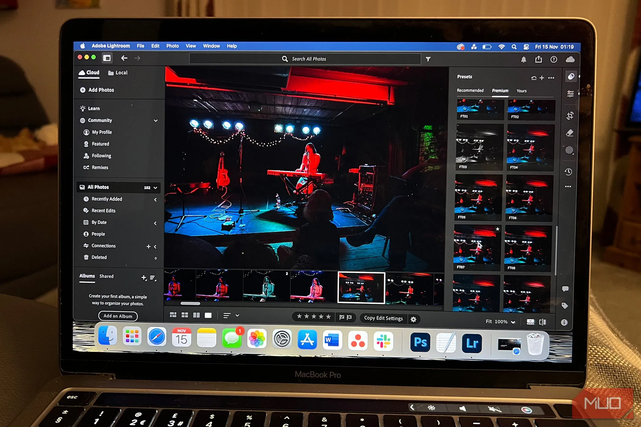 Ứng dụng Adobe Lightroom chạy trên màn hình MacBook, minh họa khả năng tương thích phần mềm mượt mà của macOS