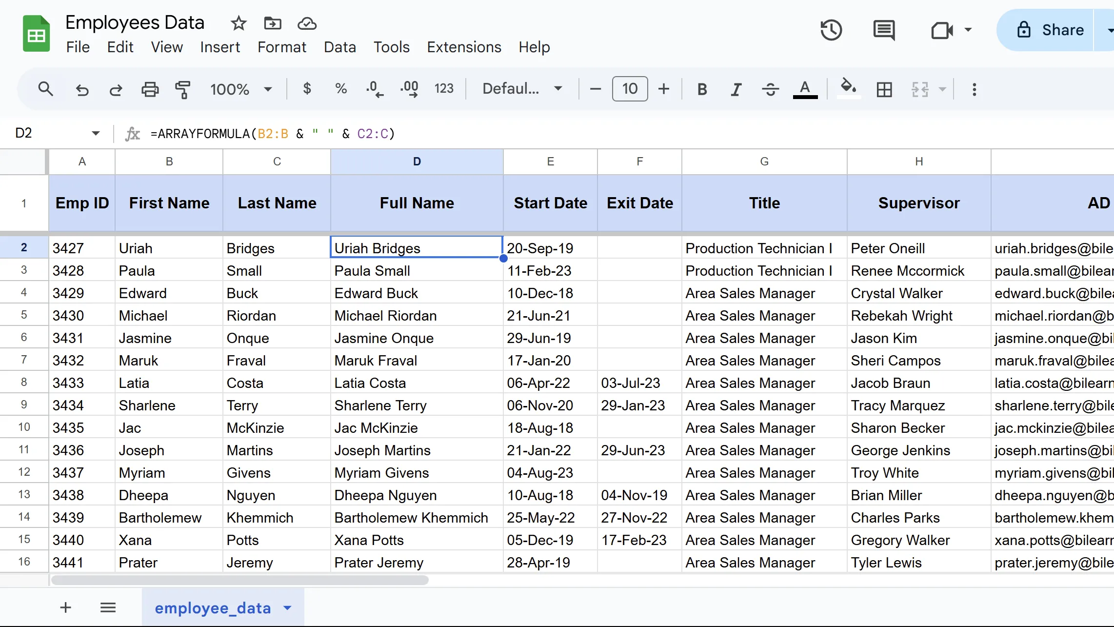 Ứng dụng ARRAYFORMULA để tự động ghép nối văn bản cho toàn bộ cột trong Google Sheets