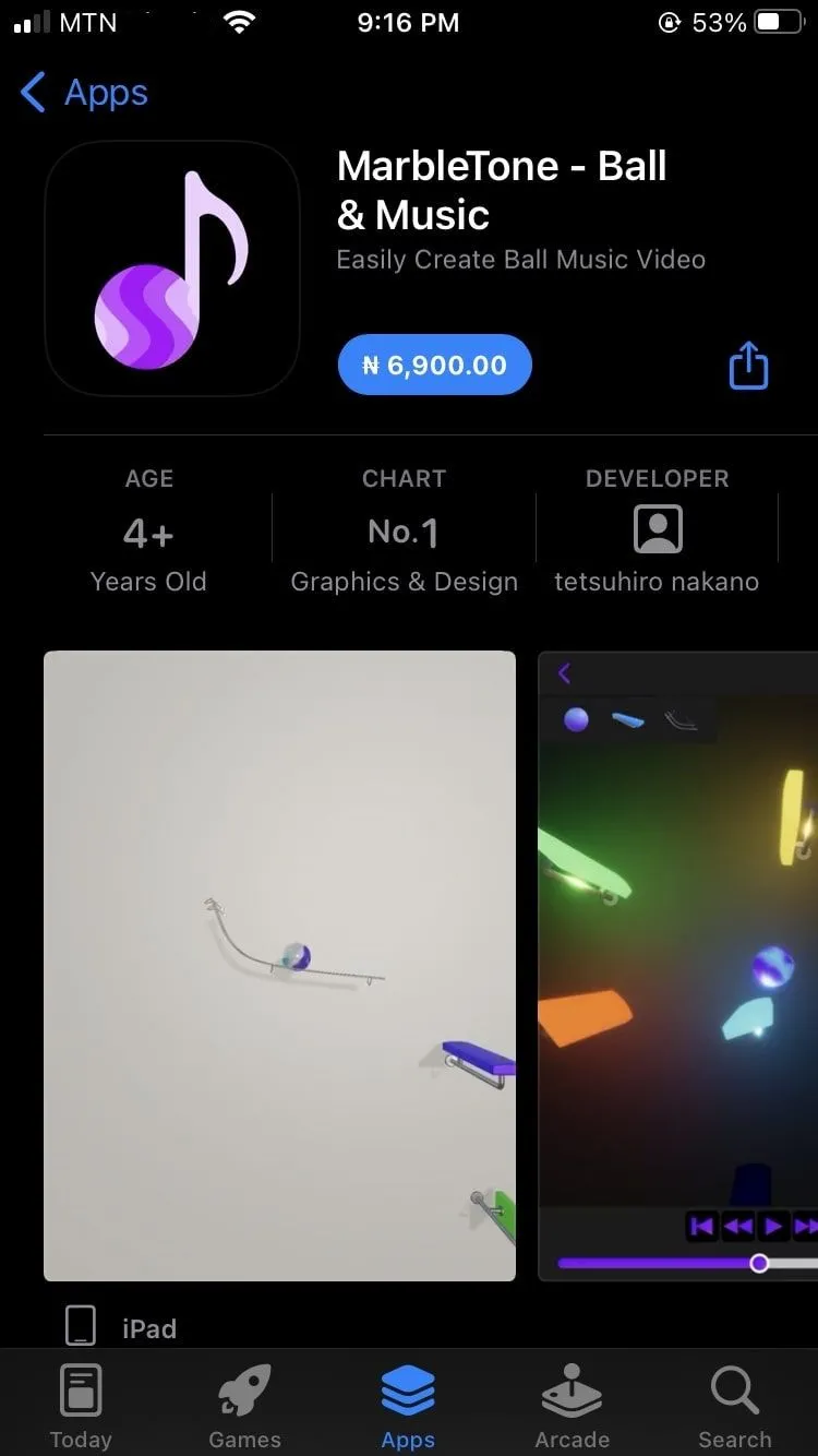 Ứng dụng MarbleTone trên App Store iOS, minh họa quy trình tải ứng dụng không có Face ID
