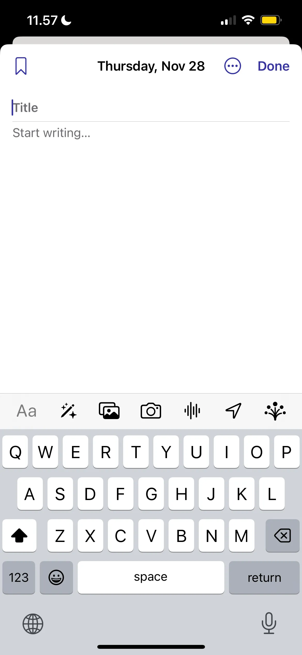 Ứng dụng Nhật ký của Apple trên iOS, cung cấp nền tảng để ghi lại cảm xúc và sự kiện hàng ngày.
