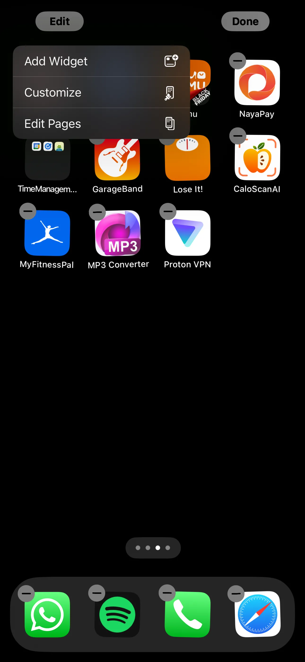 Ứng dụng trên Màn hình chính iPhone đang rung để thêm widget