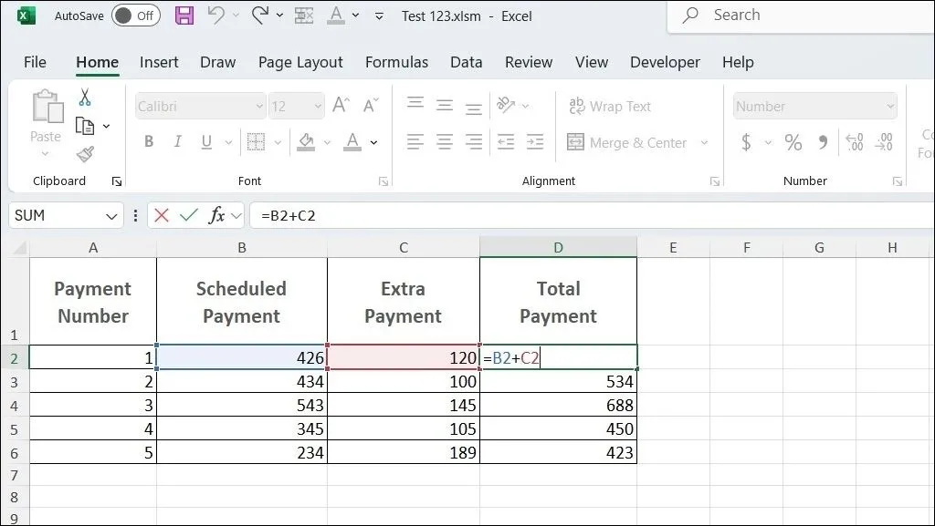 Ví dụ công thức cộng đơn giản và cách nhập liệu hiệu quả trong Excel
