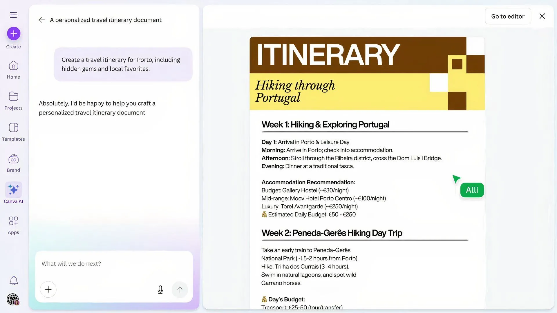Ví dụ minh họa Draft a Doc, tính năng tạo tài liệu tự động bằng AI của Canva