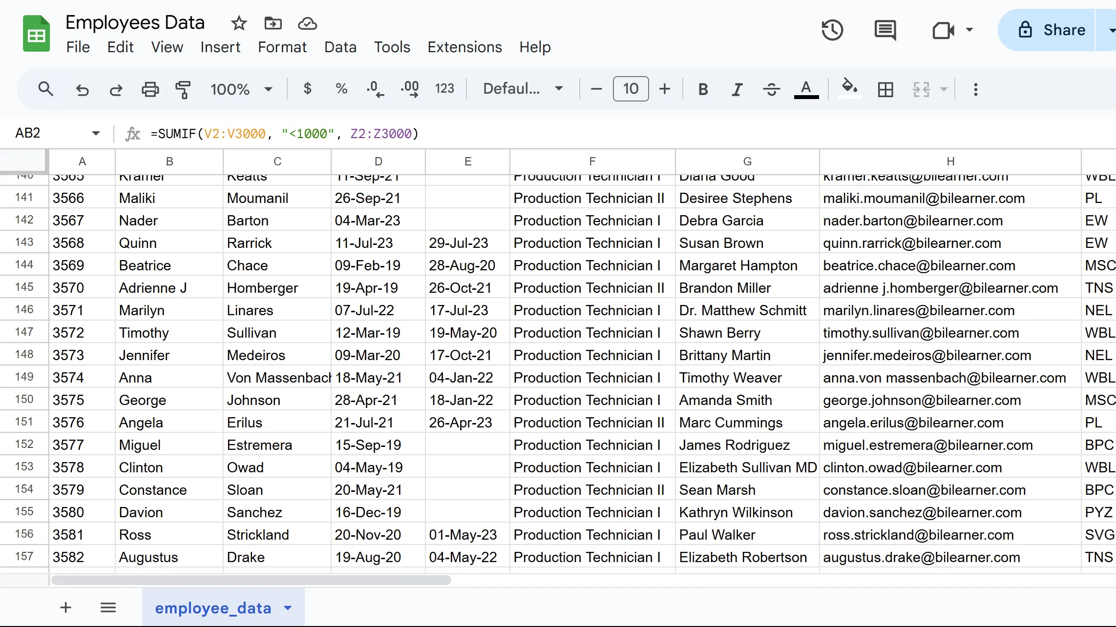 Ví dụ sử dụng hàm SUMIF để tính tổng các giá trị có điều kiện trong Google Sheets