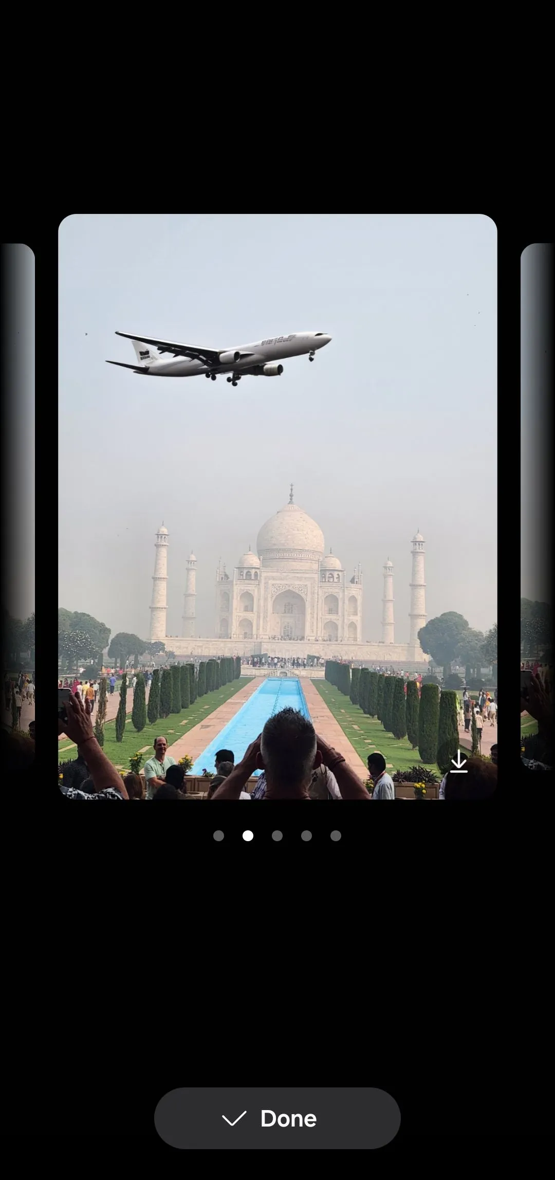 Ví dụ tính năng Sketch to Image hiển thị máy bay trên đền Taj Mahal tạo ra từ phác thảo