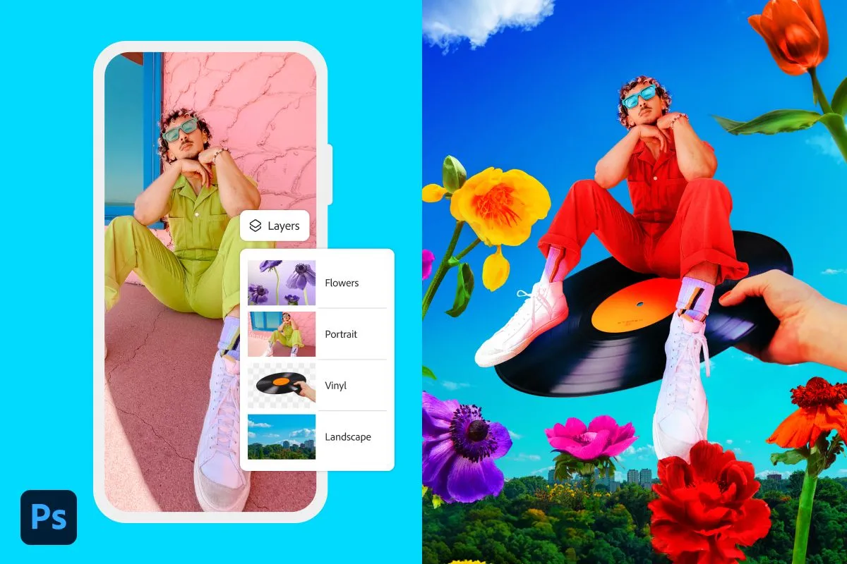 Ví dụ về khả năng chỉnh sửa ảnh chuyên nghiệp trên ứng dụng Photoshop Mobile, thể hiện tiềm năng sáng tạo của người dùng