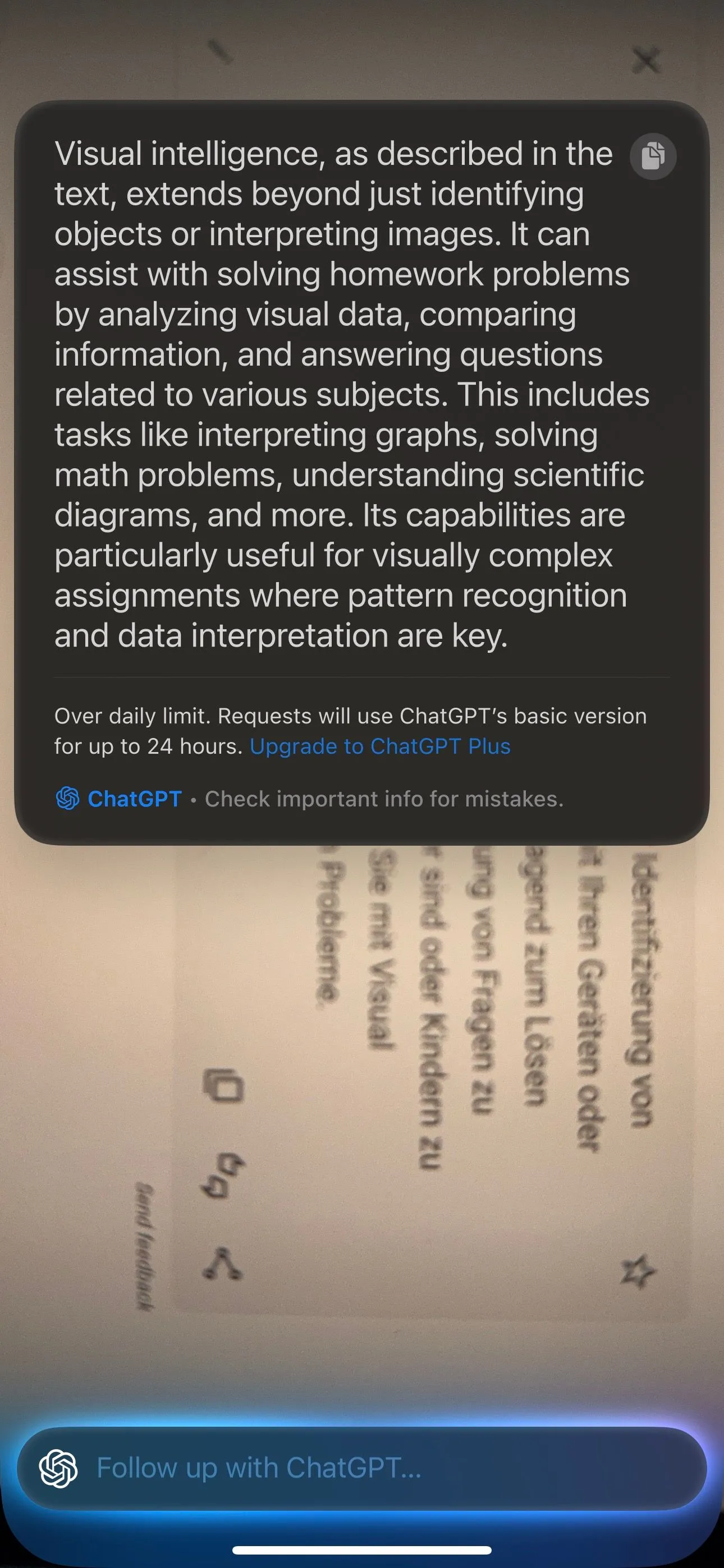 Visual Intelligence dịch nhanh chóng văn bản từ hình ảnh sang ngôn ngữ mong muốn