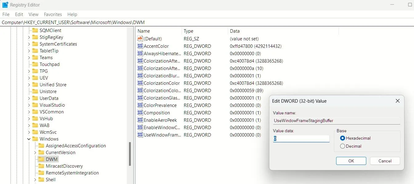 Vô hiệu hóa các góc bo tròn của cửa sổ ứng dụng trong cài đặt Registry của Windows 11.